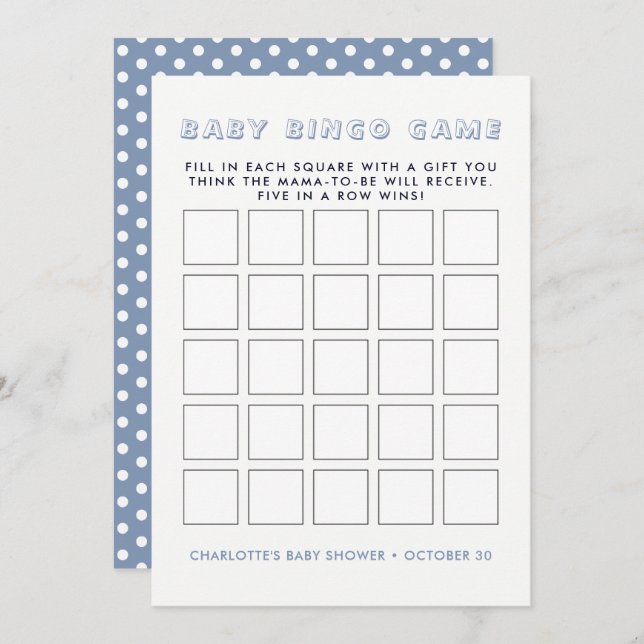 Whimsy Blue Elephant | Baby Shower Bingo Game Invitation (Front/Back)