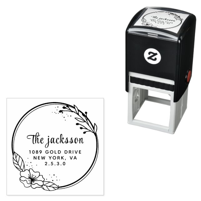 Whimsy Botanical Family Name & Return Address  Self-inking Stamp (In Situ)