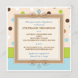 Whimsy Boy Blue Polka Dot Baby Shower Invitation