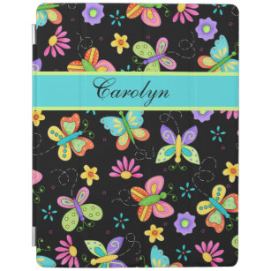 Whimsy Butterflies Black Name Personalised iPad Cover