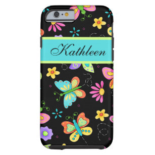 Whimsy Butterflies on Black Custom Name Tough iPhone 6 Case