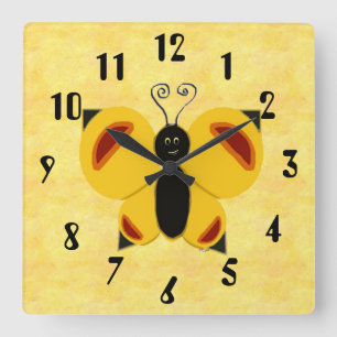 Whimsy Butterfly Square Wall Clock
