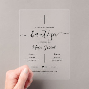 Whimsy Calligraphy Invitación De Bautizo Black Acrylic Invitations