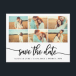 Whimsy Calligraphy Save the Date Photo Collage Announcement Postcard<br><div class="desc">Impress your guests with this modern Save the Date announcement card,  featuring a whimsical hand-lettered script font. Personalise the save the date cards with your wedding details and favourite engagement photos. For more advanced customisation of this design,  simply select the "Customise Further" button.</div>