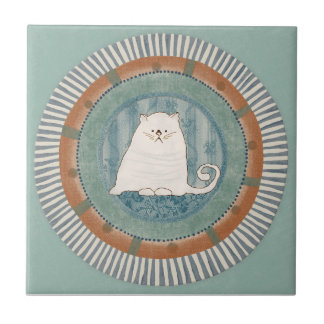Whimsy Cat Mint Blue Terracotta Aqua Teal Ceramic Tile