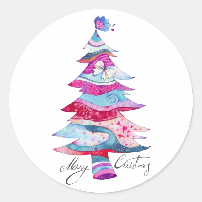 Whimsy Christmas Tree Classic Round Sticker (Front)