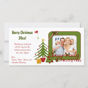 Whimsy Christmas Trees, Bird, Stripes Photo Card