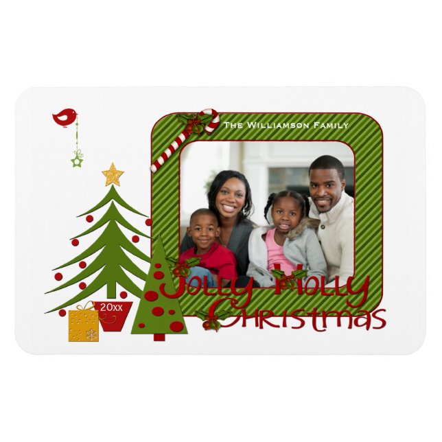 Whimsy Christmas Trees, Bird, Stripes Photo Magnet (Horizontal)