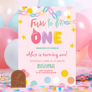 Whimsy Colourful Pastel Fun to be ONE Birthday Invitation