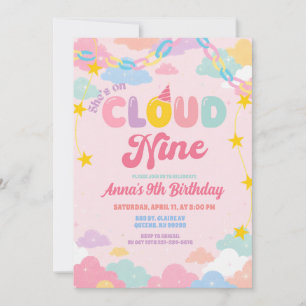 Whimsy Colourful Pastel She's on Cloud 9 Birthday Invitation