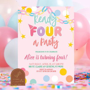 Whimsy Colourful Pastel Time FOUR a party birthday Invitation