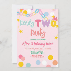 Whimsy Colourful Pastel Time TWO party birthday Invitation