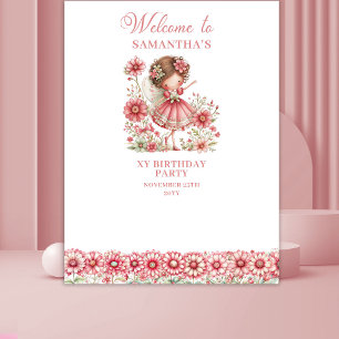 Whimsy Cute Fairy Pink Floral Birthday Backdrop Tapestry