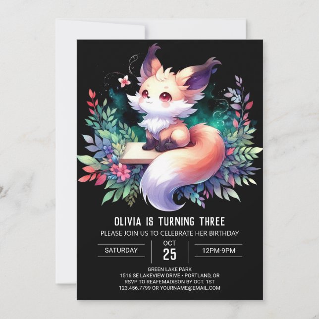  Whimsy Cute Fox Birthday digital  Invitation (Front)