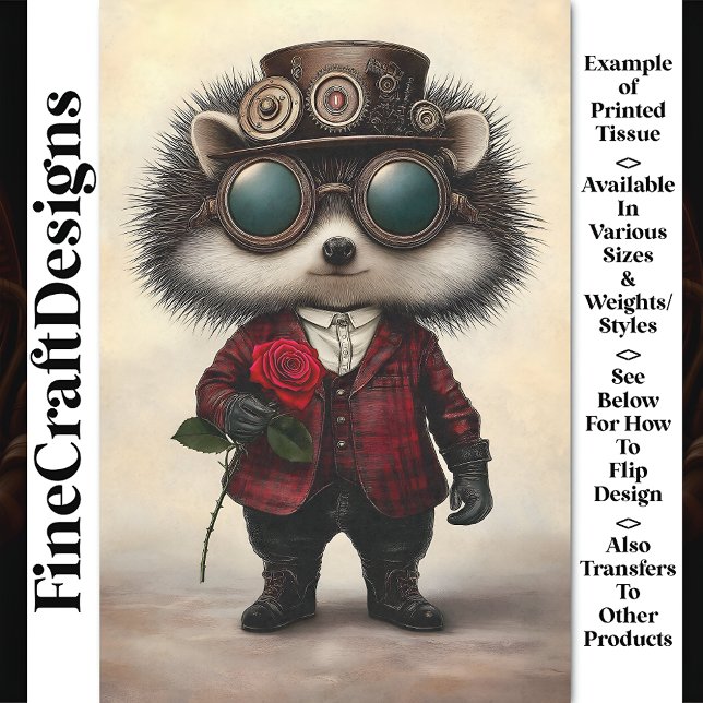 Whimsy Cute Love Hedgehog + Red Rose AH6 Decoupage Tissue Paper (Creator Uploaded)