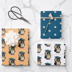 Whimsy Cute Owl Kid Grad School Teacher Cartoon  Wrapping Paper Sheet