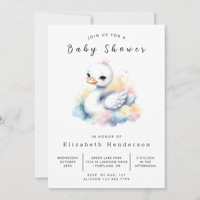 Whimsy Digital Swan Baby Shower Invitation (Front)