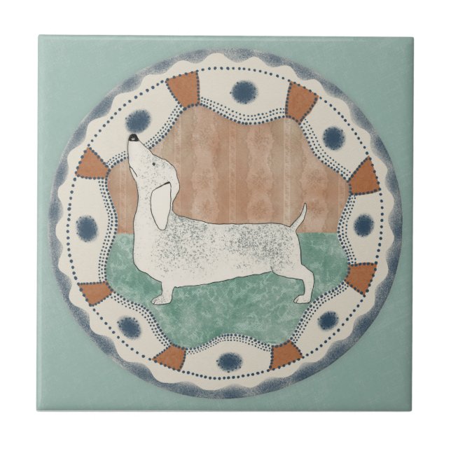 Whimsy Dog Mint Blue Terracotta Teal Aqua Ceramic Tile (Front)
