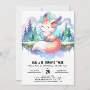 Whimsy Dreamy Fox Birthday digital Invitation