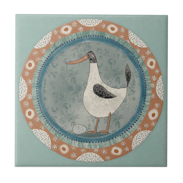 Whimsy Duck Mint Blue Terracotta Teal Aqua Ceramic Tile (Front)