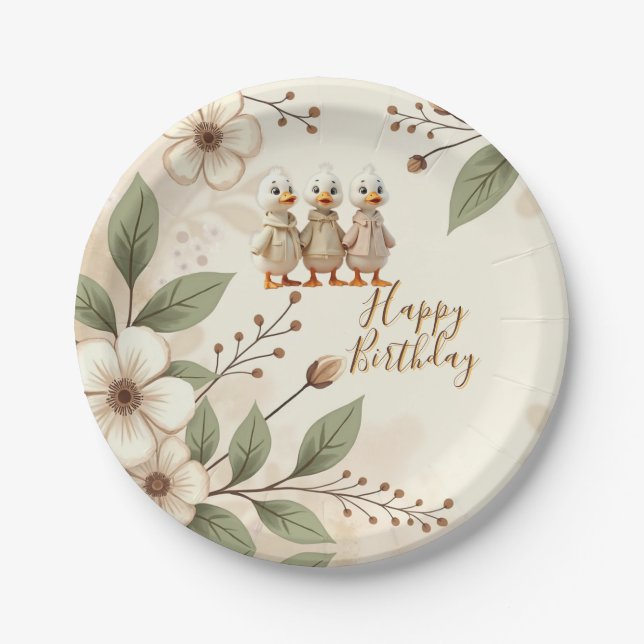 Whimsy Ducks With Floral Paper Plate (Front)