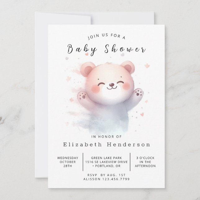 Whimsy Editable Bear Baby Shower Invitation (Front)