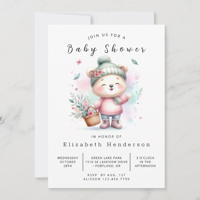 Whimsy Editable Bear Baby Shower Invitation (Front)