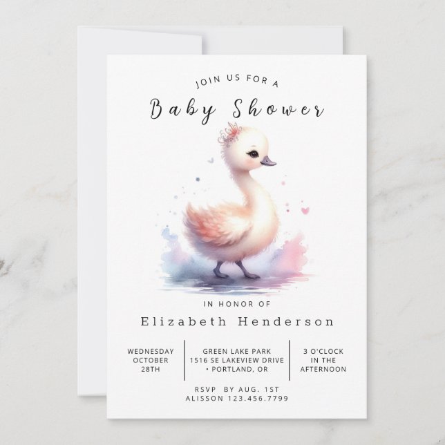 Whimsy Editable Swan Baby Shower Invitation (Front)