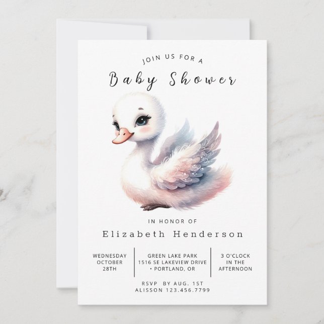 Whimsy Editable Swan Baby Shower Invitation (Front)