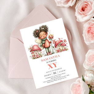 Whimsy Fairy 5th Birthday Pink Floral Invitation