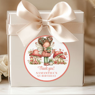 Whimsy Fairy 6th Birthday Pink Flowers Favour Box  Classic Round Sticker