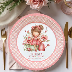 Whimsy Fairy Girl 4th Birthday Floral Pink paper Plate