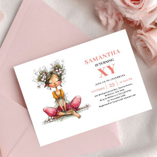 Whimsy Fairy Girl 4th Birthday Pink Floral invite