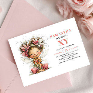 Whimsy Fairy Girl 8th Birthday Floral Pink invite