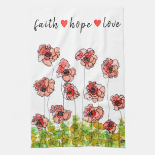 Whimsy Faith Hope and Love Poppies Kitchen Towel