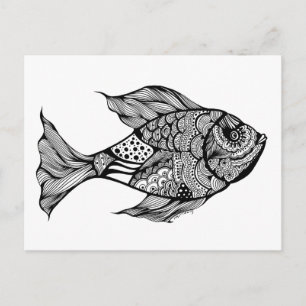 Whimsy Fish Doodle Art Postcard