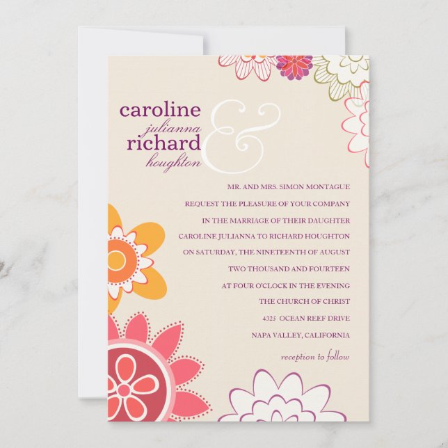 Whimsy floral wedding invitation (Front)