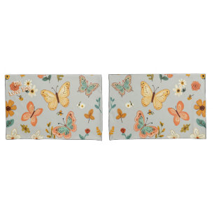 Whimsy Flowers Butterflies Garden Pastel Shades Pillowcase