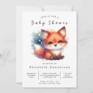 Whimsy Forest Setting Fox Baby Shower Invitation
