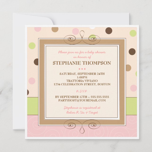Whimsy Girl Pink Polka Dot Baby Shower Invitation (Front)