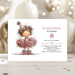 Whimsy Girl Tutu Birthday Invitation Dusty Pink