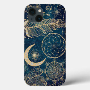 Whimsy Gold Glitter Dreamcatcher Feathers Mandala iPhone 13 Case