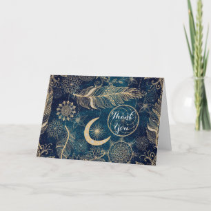Whimsy Gold Glitter Dreamcatcher Feathers Mandala Holiday Card