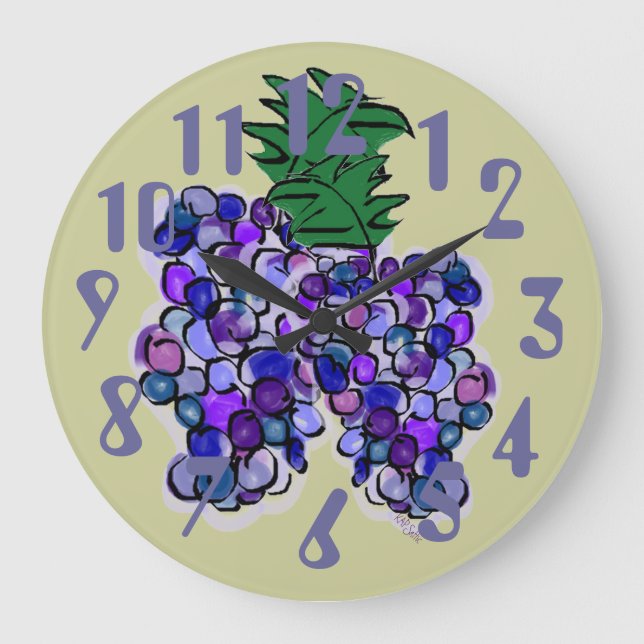 Whimsy Grapes (sage) Large Clock (Front)
