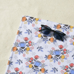 Whimsy Hand Drawn Flowers Beach Towel
