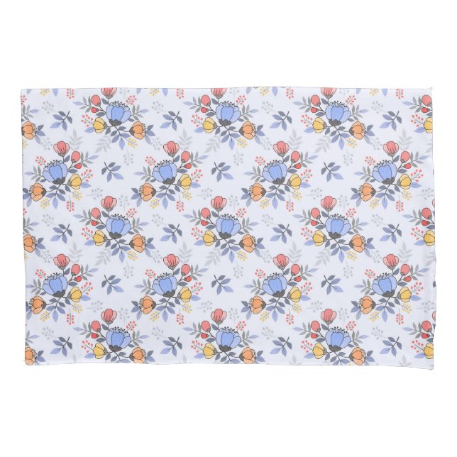 Whimsy Hand Drawn Flowers Pillow Case (Front)