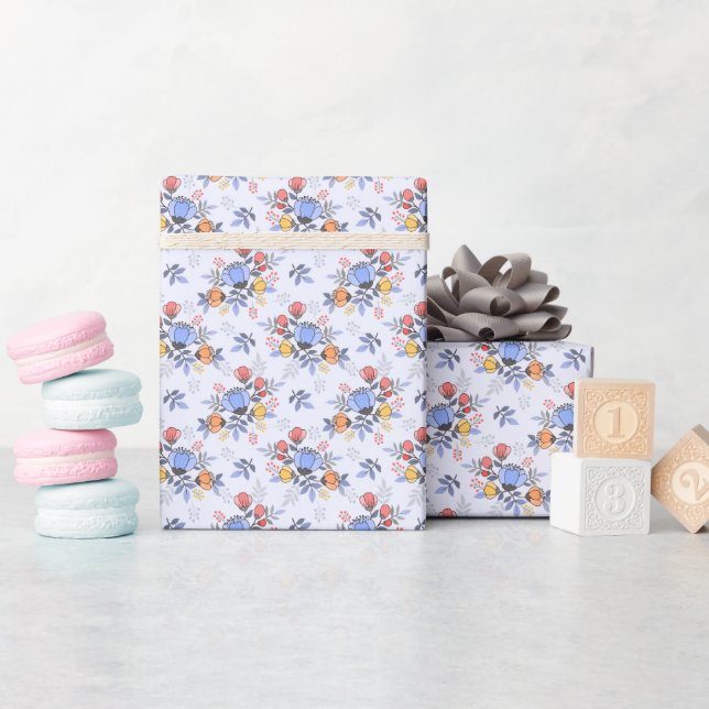 Whimsy Hand Drawn Flowers Wrapping Paper Roll (Baby Shower)
