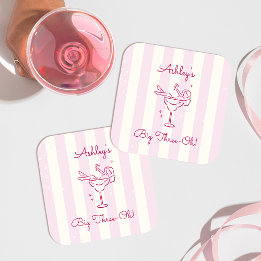 Whimsy Hand Drawn Margarita Cocktail 30th Birthday Square Paper Coaster