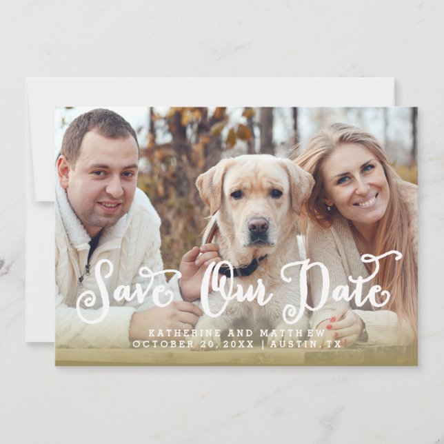 Whimsy Hand Lettered Photo Wedding Save the Date (Front)