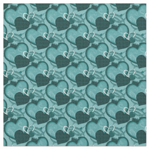 Whimsy Hearts Fabric-Two Tone Teal Fabric